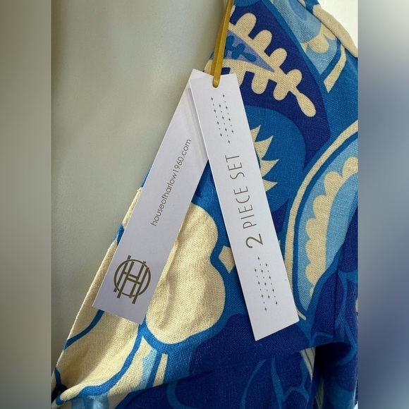 House of Harlow Long Sleeve Repeat Linen Top Tiered Skirt Set Matching flower - Picture 11 of 12